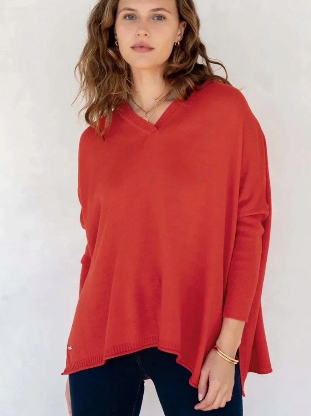 Mersea Chili Red The Catalina V Neck Sweater Oversized Sz P 4 6 Coastal Summer - Picture 2 of 5